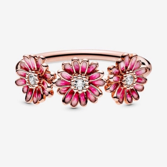 Pandora Pink Daisy Flower Ring Trio Size 6 - Picture 5 of 5